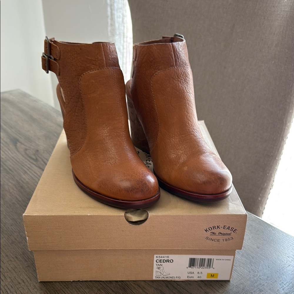Kork-Ease Brown Ankle Boots with Side Zipper